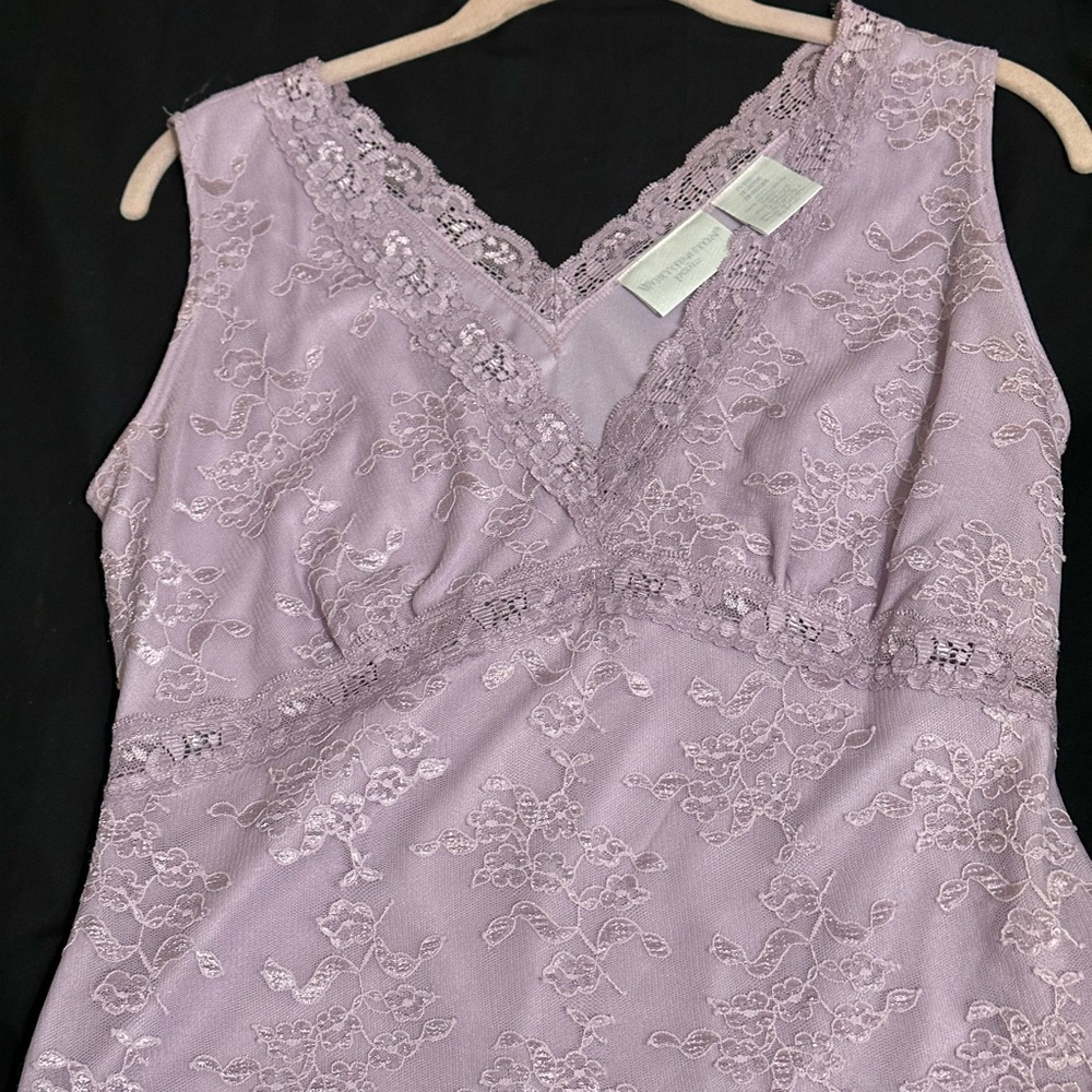 Purple Lace Chemise with Scalloped Neckline